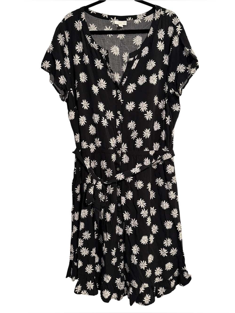 J.Jill Black with White Flowers V-Neck Button Front Dress